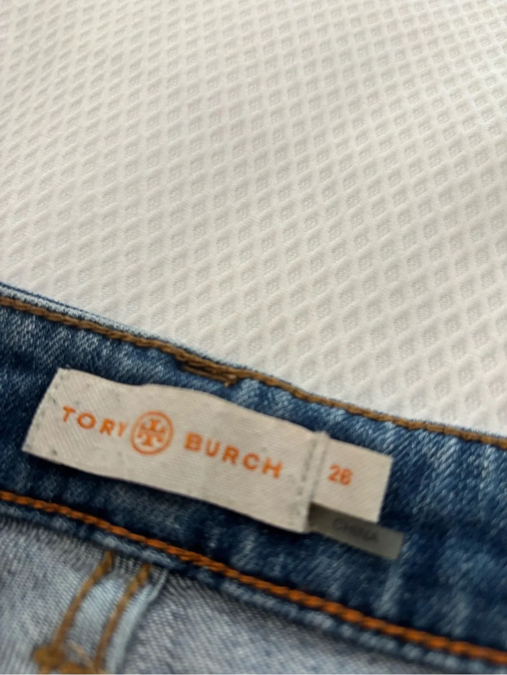 Tory Burch Light Blue Denim Jeans with Orange Logo Tag
